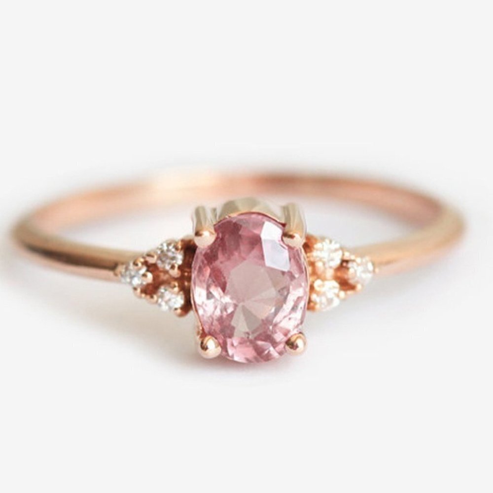 "Sweet Tiny Oval Flower Pink Rose Gold Rings for Women, VIP003